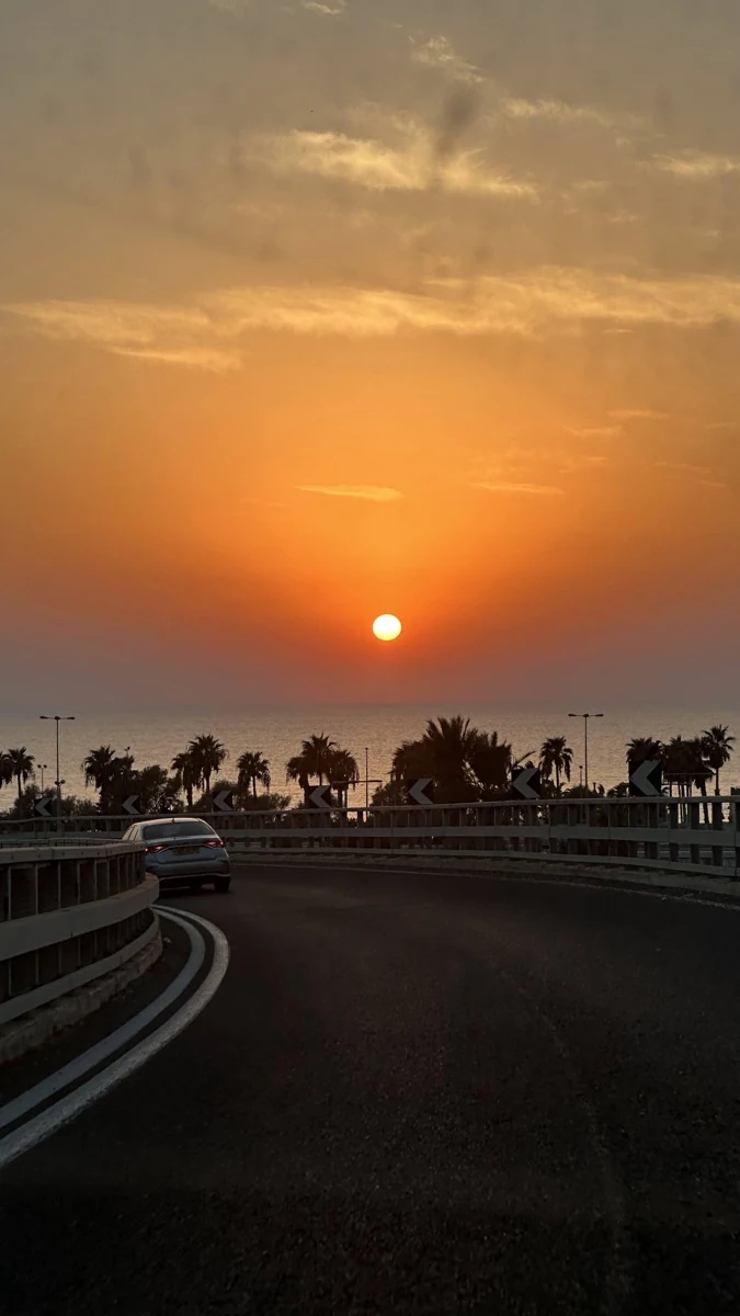 Sunset over the sea on the drive between Haifa and Ramat Gan